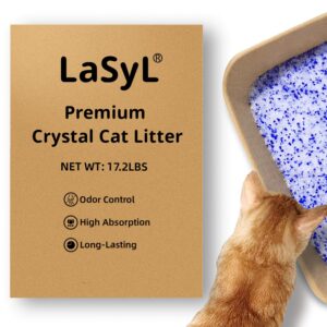 lasyl premium crystal cat litter - 17.2 lb, four months lasting - superior odor control & absorption, non-clumping, low tracking silica gel safe for pet, white & blue (4 bags of 4.3 lb)