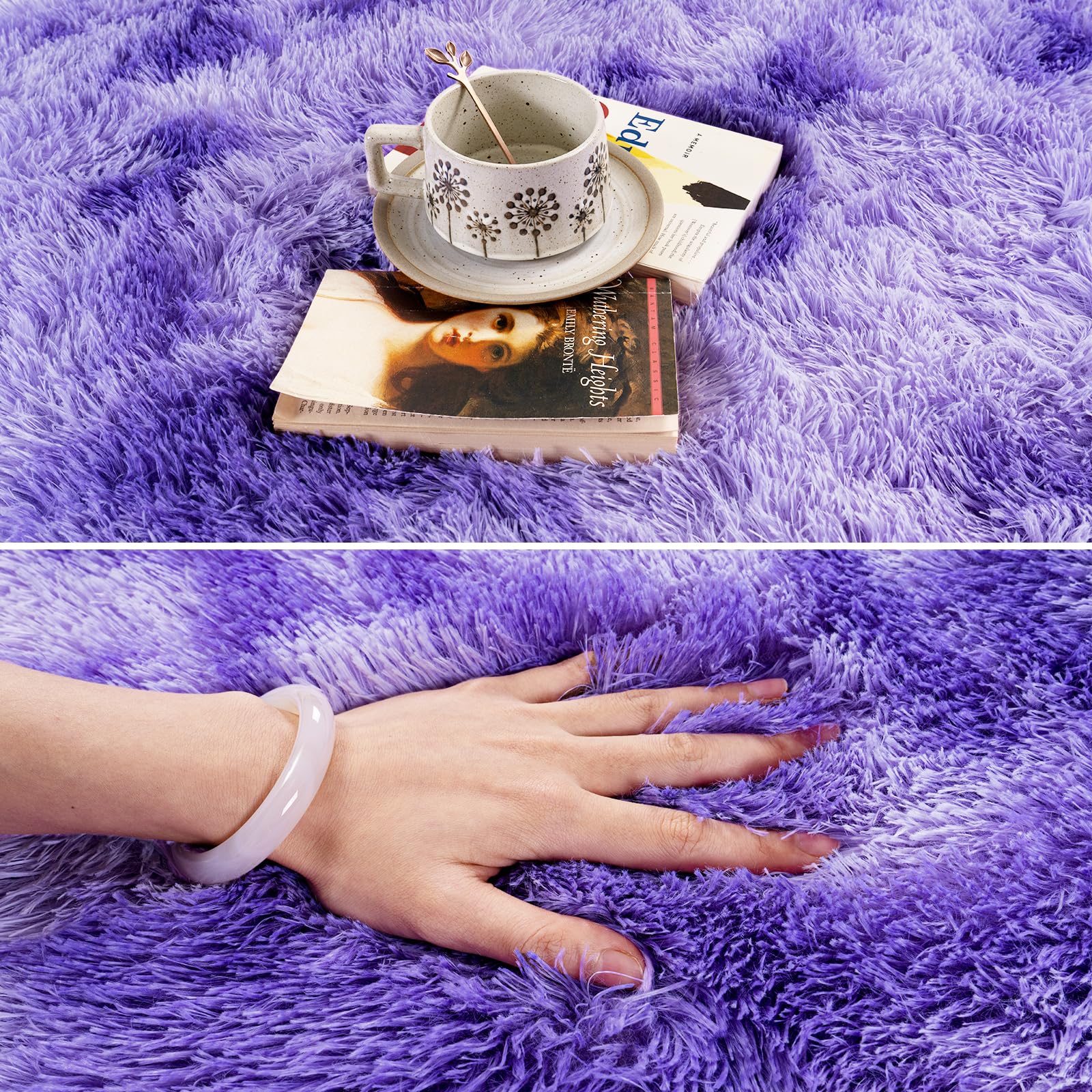 Fluffy Rug for Living Room,Furry Carpet for Teen,Shaggy Rug for Nursery Room, Tie-Dyed Purple Fuzzy Plush Rug for Dorm, Rectangle Shag Rug 2x3 Feet