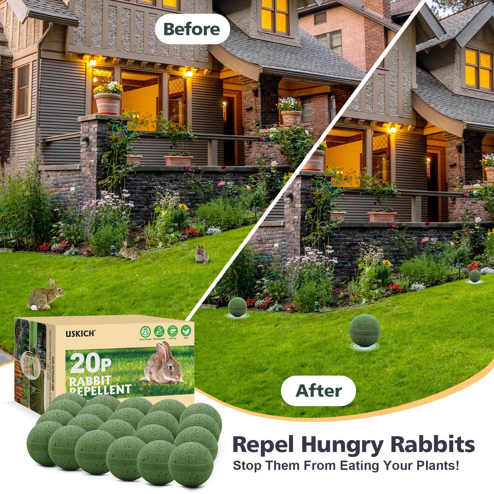 20PACK Rabbit Repellent Outdoor,Natural Peppermint Oil Rabbit Repellent Pet Safe,Powerful Rabbit Deterrent,Rabbit Repellant for Garden,Deer Repellent for Outdoor Tree Yard, Safe for Lawn and Plant