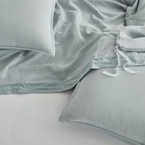 Chezmoi Collection Breeze 3-Piece Cotton Gauze King Duvet Cover Set, Light Blue-Gray Soft Washed Cotton Linen Like Textured Breathable Comforter Cover with Button Closure