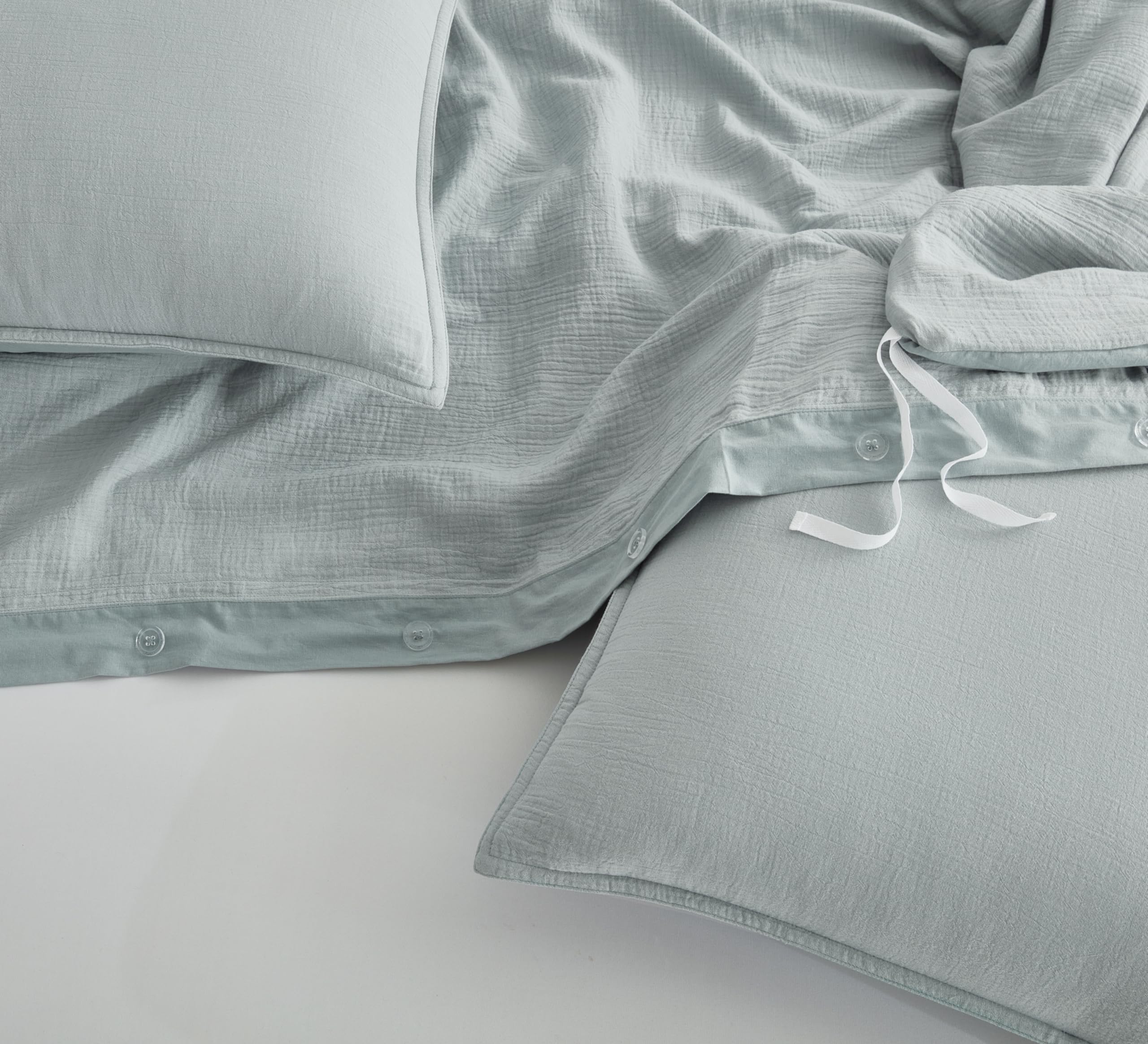 Chezmoi Collection Breeze 3-Piece Cotton Gauze King Duvet Cover Set, Light Blue-Gray Soft Washed Cotton Linen Like Textured Breathable Comforter Cover with Button Closure