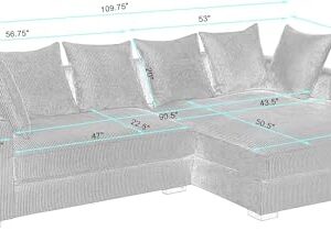 ERYE Oversized 2 Piece Right Facing Sectional Sofa Couches for Living Room, 109.75-Inch L Shaped Convertible Corduroy Upholstered Sofa&Couch with Left Chaise Lounge Daybed