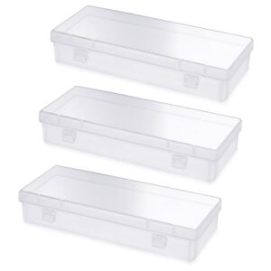 Dimeho 6 Inch Plastic Storage Boxes, 3 Pcs Rectangular Small Storage Containers with Hinged Lids Clear Storage Organizer Box for Small Items Art Craft Jewelry Accessories, 6.1 × 2.5 × 1.2 inches