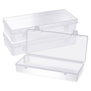 dimeho 6 inch plastic storage boxes, 3 pcs rectangular small storage containers with hinged lids clear storage organizer box for small items art craft jewelry accessories, 6.1 × 2.5 × 1.2 inches