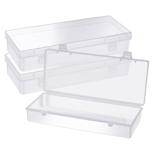 Dimeho 6 Inch Plastic Storage Boxes, 3 Pcs Rectangular Small Storage Containers with Hinged Lids Clear Storage Organizer Box for Small Items Art Craft Jewelry Accessories, 6.1 × 2.5 × 1.2 inches