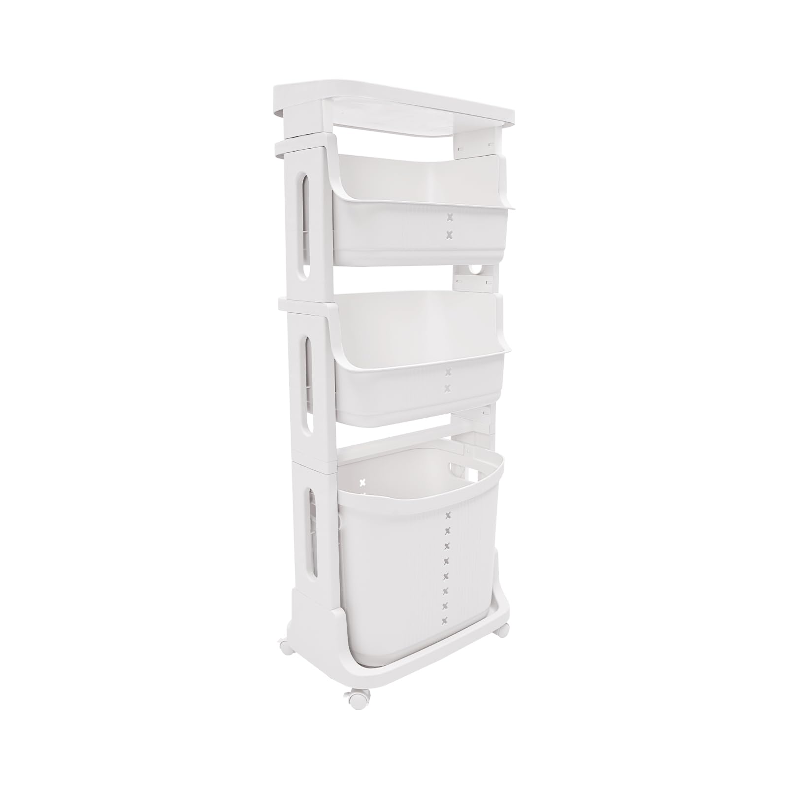 LyeXD 4 Tier Rolling Laundry Cart, Plastic Laundry Basket with Wheels, Clothes Storage Basket Cart On Wheels with 1 Removable Large Baskets, Laundry Hampers Dirty Clothes Hamper for Bathroom (White)