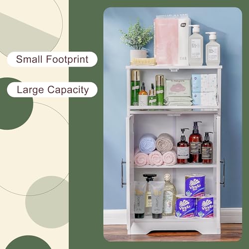 VECELO Mega Roll Toilet Paper Holder Cabinet, Stand Bathroom Storage Organizer of Rolls & Paper Towel, Waterproof, Large Capacity Reserve, Trapdoor Lid, 8.66" D × 17.72" W × 31.5" H, White