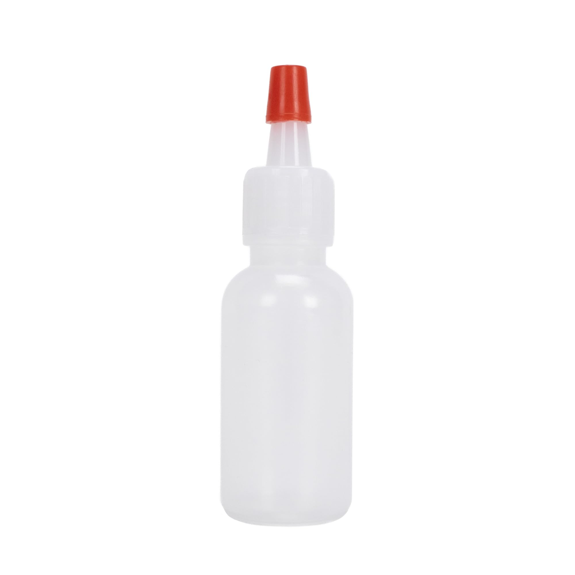 Plastic Boston Round Squeeze Bottles, ½oz/15mL Dropper Bottle with Yorker Red Tip Caps, 25 Pack Squirt Bottles for Liquids, for Crafting & Paints, Condiment Bottles for Sauces, Dressing, Oil, Honey