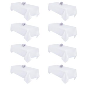 8 pack white table cloth 60x102 inch rectangle tablecloths for 6 foot rectangle tables, wrinkle resistant washable polyester fabric rectangular table cover for dining banquet wedding party