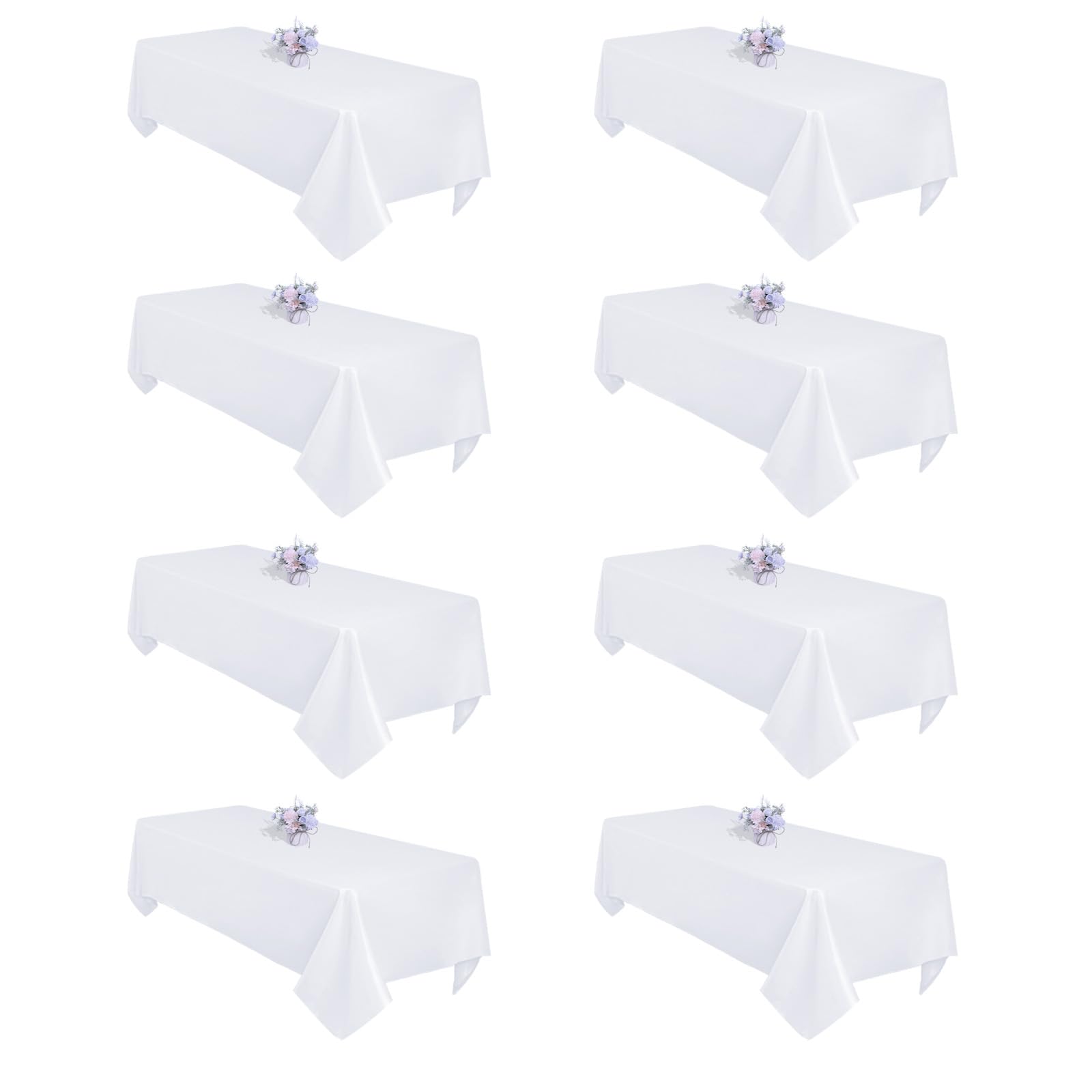 8 Pack White Table Cloth 60x102 Inch Rectangle Tablecloths for 6 Foot Rectangle Tables, Wrinkle Resistant Washable Polyester Fabric Rectangular Table Cover for Dining Banquet Wedding Party