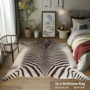 GUZAREUU Zebra Rug 7.6x6.2 ft Zebra Print Rug Funky Area Rug for Living Room Bedroom, Non-Slip Durable Faux Cowhide Rug No Fur