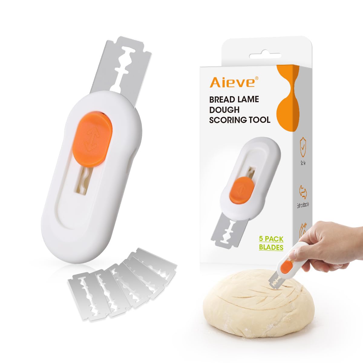 AIEVE Bread Lame Scoring Tool,Retractable & Magnetic Sourdough Scoring Tool with 5 Pcs Blades Scoring Knife for Homemade Bread Baking