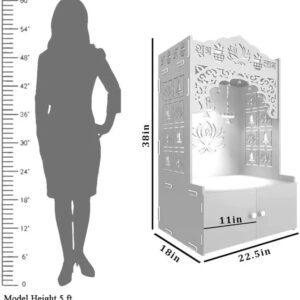 Homscape Divine Wooden Temple for Serenity with Spacious Shelf & Inbuilt Focus Light - White Color