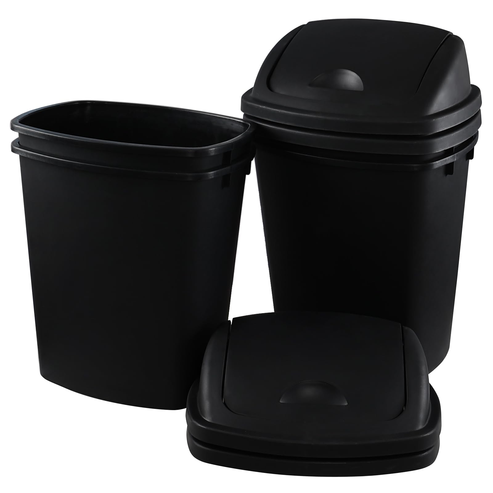 Asking 10 Gallon Kitchen Garbage Can with Swing Top, 4 Pack Plastic Kitchen Trash Bins with Swing Lid, Black