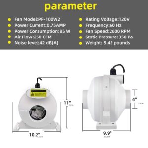 Dcfairfan 4x3 Radon Installation Kit, Radon Mitigation System Inline Duct Fan IP67 Waterproof, Indoor Outdoor Ventilatio Commercial/Residential, Manometer, System Alarm