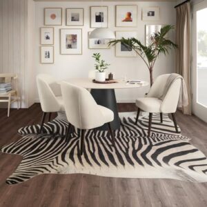 GUZAREUU Zebra Rug 7.6x6.2 ft Zebra Print Rug Funky Area Rug for Living Room Bedroom, Non-Slip Durable Faux Cowhide Rug No Fur