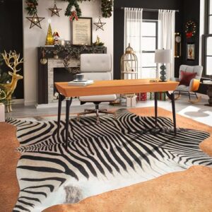 GUZAREUU Zebra Rug 7.6x6.2 ft Zebra Print Rug Funky Area Rug for Living Room Bedroom, Non-Slip Durable Faux Cowhide Rug No Fur