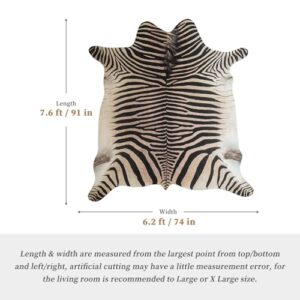 GUZAREUU Zebra Rug 7.6x6.2 ft Zebra Print Rug Funky Area Rug for Living Room Bedroom, Non-Slip Durable Faux Cowhide Rug No Fur