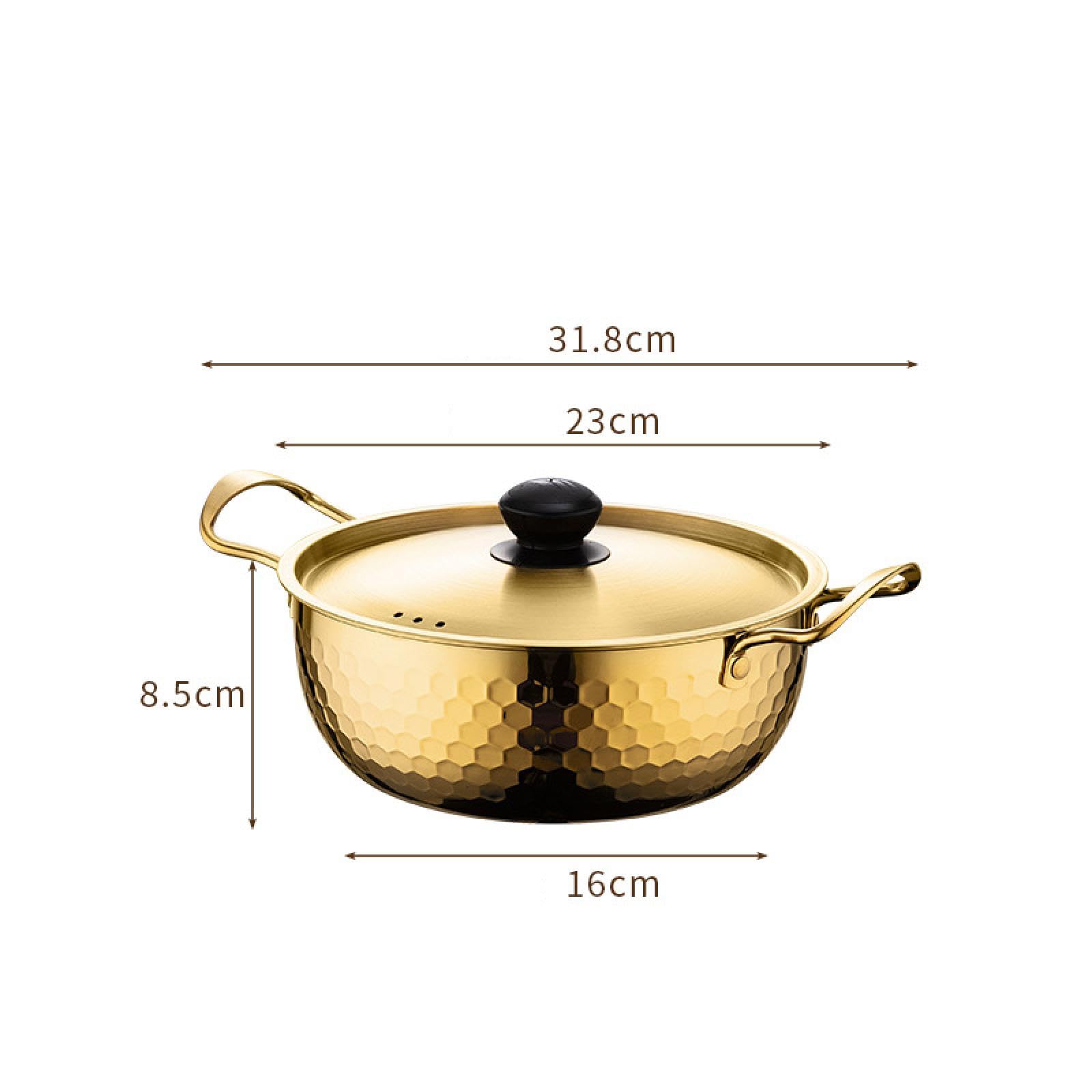 MagiDeal Korean Ramen Noodle Pot Kitchen Cookware Stainless Steel Easy to Clean Saucepan Soup Pot for Camping Hiking Noodle Eggs Stew, 22cm Gold, optional