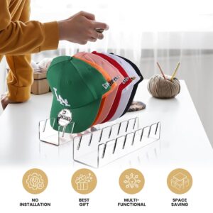 Hat Stand for Baseball Caps, 2 PCs No Install Acrylic Hat Organizer for 14 Baseball Caps, Hat Storage for Baseball Caps, Hat Stands for Display and Organizers for Bedroom, Closet, Dresser, Office