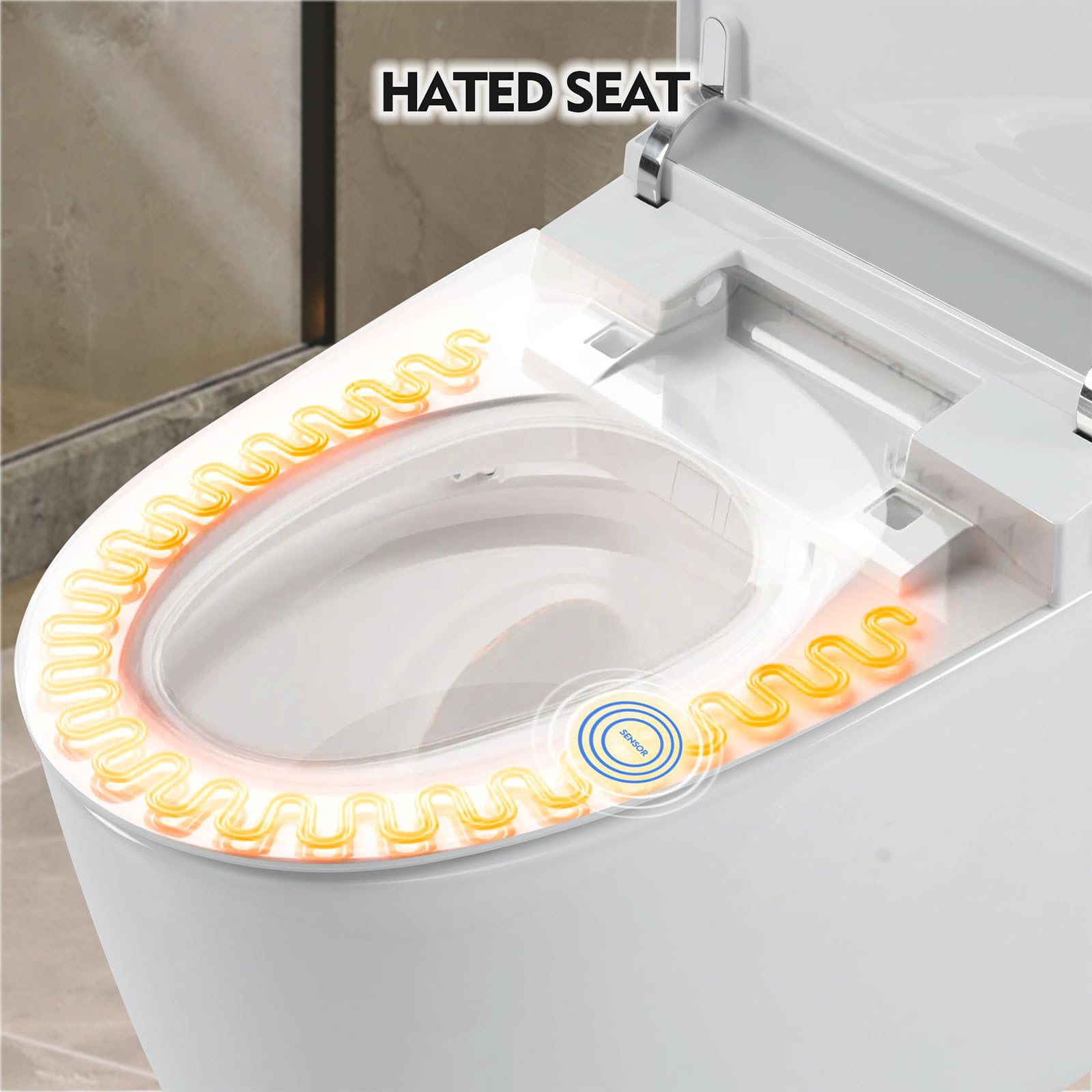 Heated Seat Smart Toilet, One Piece Tankless Automatic Flush Toilet with Foot Sensor, White Night Light, Knob Control, Power Outage Flush, Soft Close Lid, White