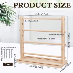 BENECREAT Wood Ribbon Storage Rack, 4 Tier Ribbon Holder Organizer Spool Holder Organizer for Sewing Craft, Mesh Thread Tape, Wreath Crochet Thread Tulle Roll, Craft Gift Florist Wrapping