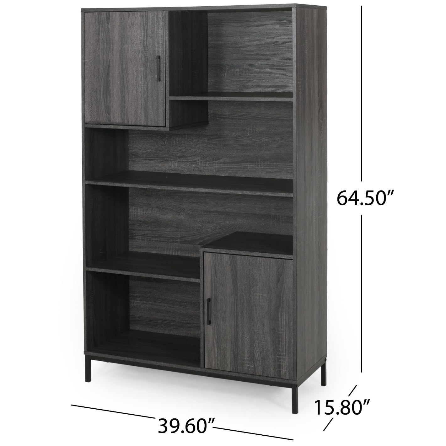 LUMIINOFAMI Book Case, 64.5'' Tall Bookshelf with 2 Storage Cabinets, 4 Tier Bookshelf with Storage, Cube Unit Bookcase with Doors Open Shelf Bookcase for Living Room Indoor Office(Dark Grey)