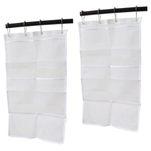 Yashoyi 2PCS White Six Pocket Storage Bags Toiletry Hanging Bags with 4 Gourd Hooks Quick Drying Mesh Shower Caddy Size 14x25in for Bathroom Shampoo Soap and Bath Ball Accessories