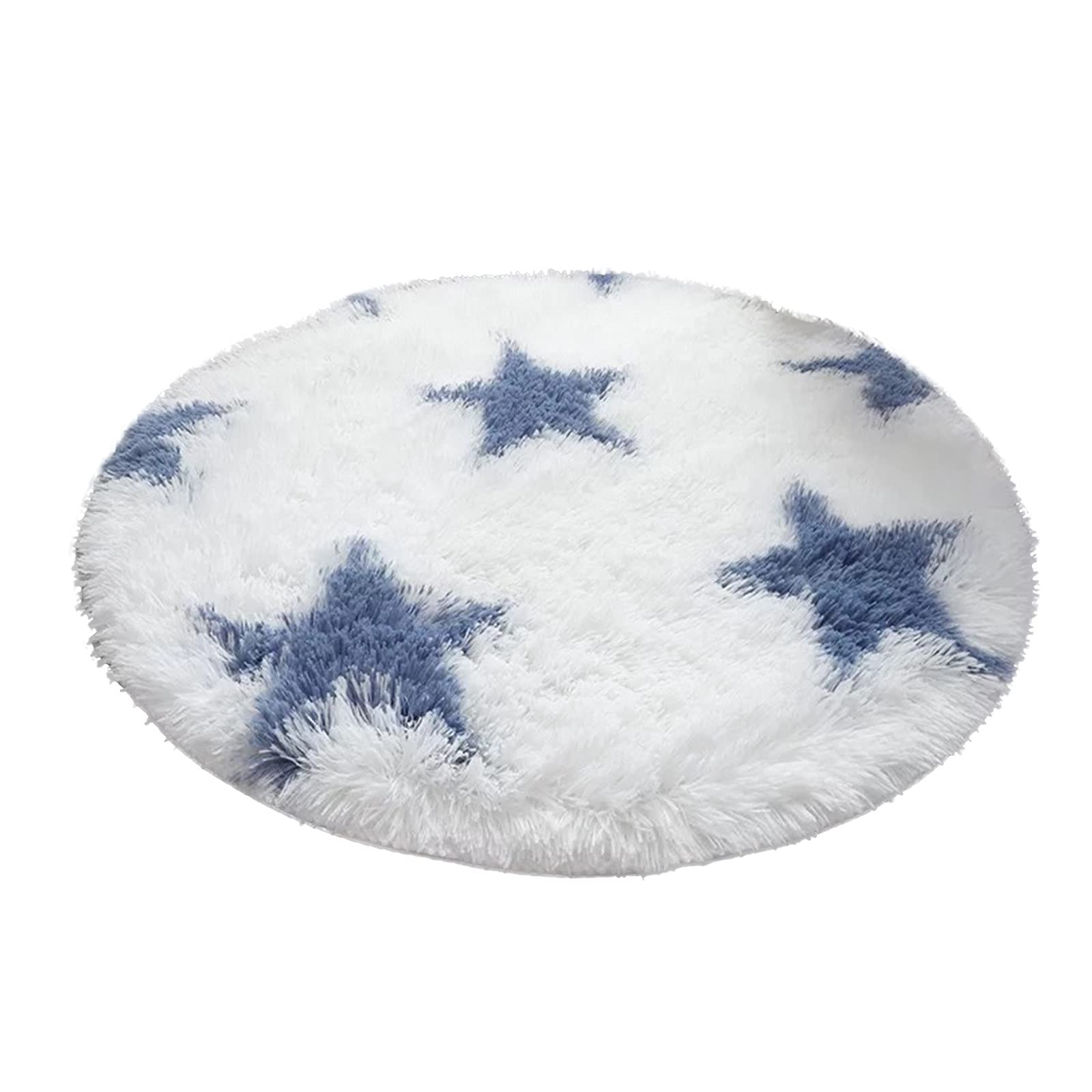 Moroccan Round Area Rugs 2.7ft Round Rug with Blue Stars Non Slip Modern Fluffy Shaggy Floor Rugs for Bedroom, Kids Room, Home Decor Furry Farmhouse Carpet, Soft Moroccan Fuzzy Rug for Kitchen