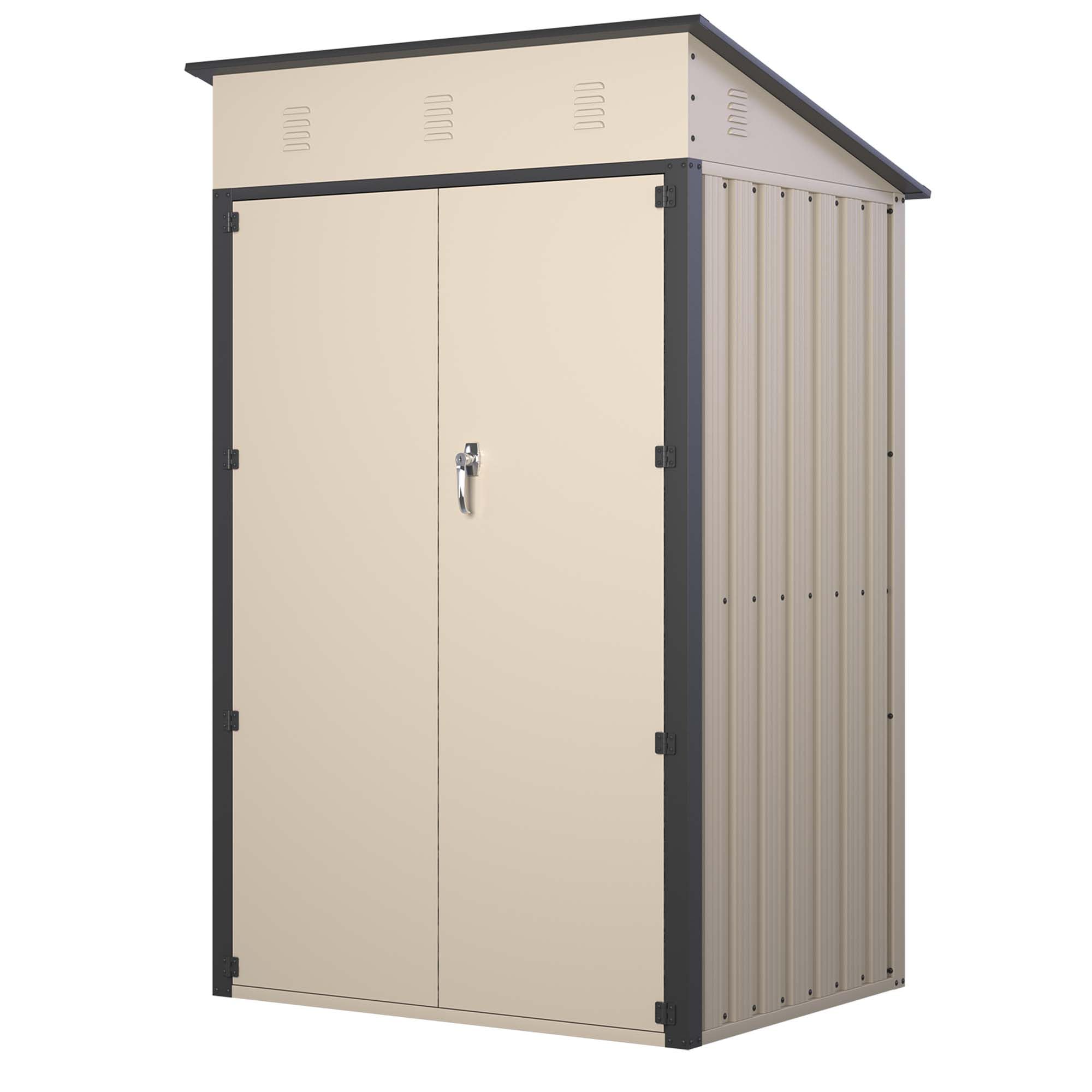 Generic 6x4 FT Heavy-Duty Steel Outdoor Storage Shed, Stormproof, Locking Doors, Large Capacity, Utility Shed Outdoor Storage,Waterproof Backyard Shed for Bike, Tools, Lawnmower, Beige/brown