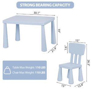 SUPER DEAL 3 Piece Kids Table and Chair Set 3 in 1 Plastic Children Activity Table Toddler Play Set for Indoor and Outdoor, Playroom, Home, Nursery, Daycare, Stable Wide Base Legs, Blue