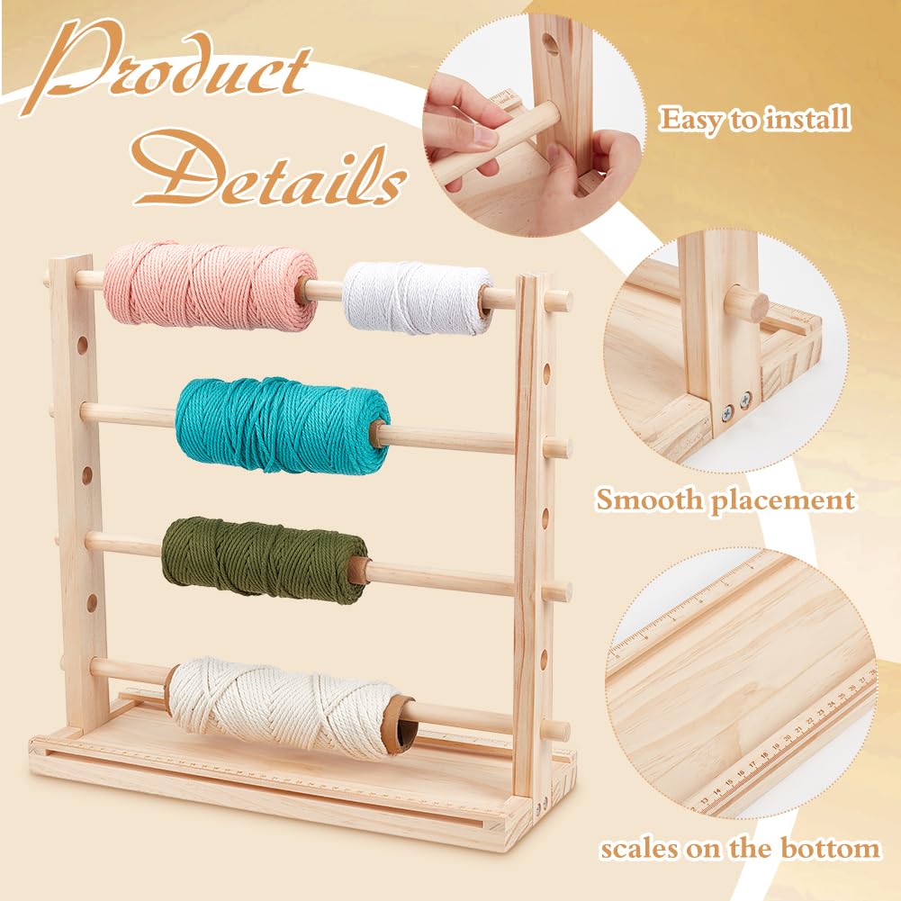 BENECREAT Wood Ribbon Storage Rack, 4 Tier Ribbon Holder Organizer Spool Holder Organizer for Sewing Craft, Mesh Thread Tape, Wreath Crochet Thread Tulle Roll, Craft Gift Florist Wrapping