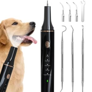 Hansaplast Plaque Remover for Teeth, Dog Teeth Cleaning, Dental Tools to Remove Tartar and Stains, Safe for Dogs & Cats, with Led Light & 5 Adjustable Modes (Black)