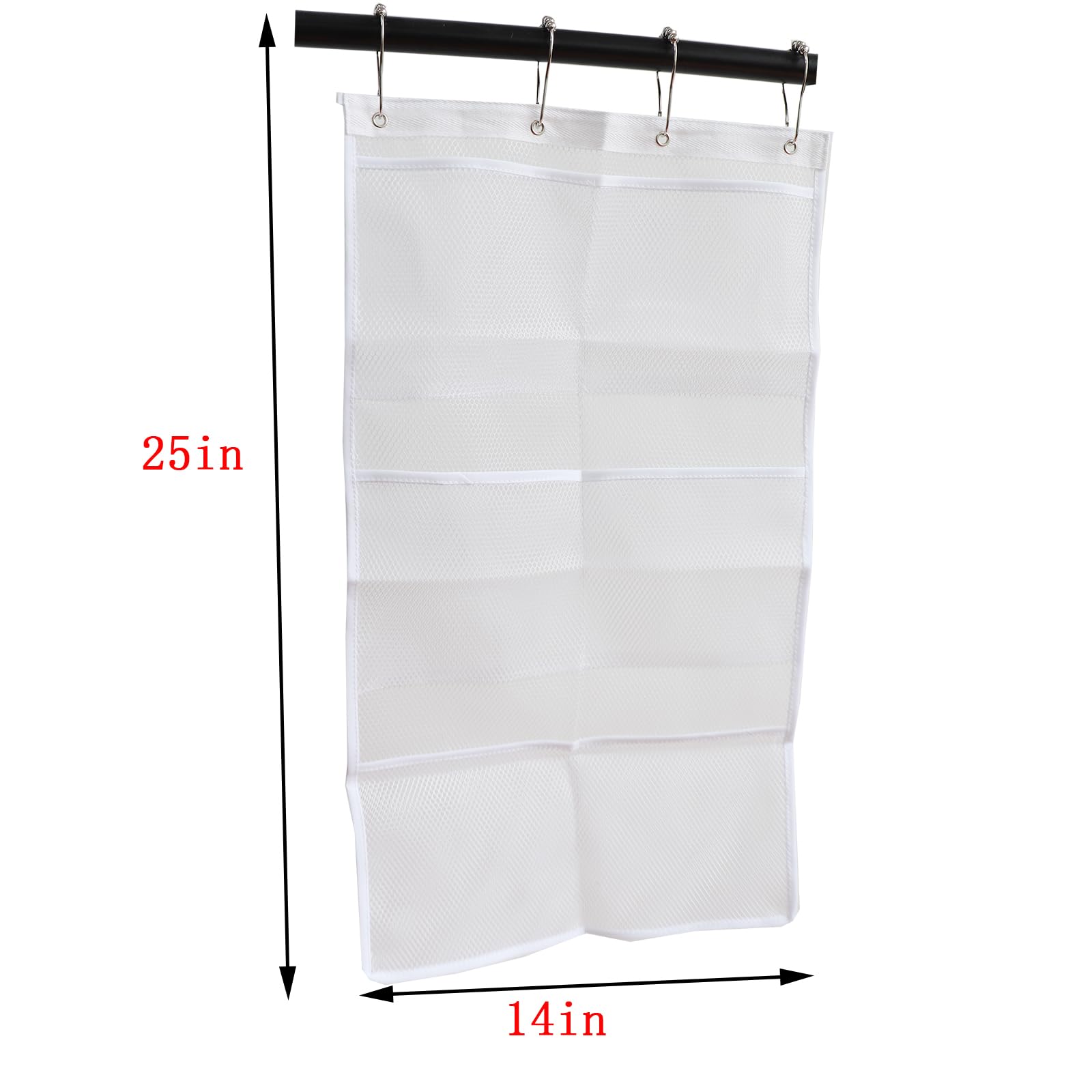 Yashoyi 2PCS White Six Pocket Storage Bags Toiletry Hanging Bags with 4 Gourd Hooks Quick Drying Mesh Shower Caddy Size 14x25in for Bathroom Shampoo Soap and Bath Ball Accessories