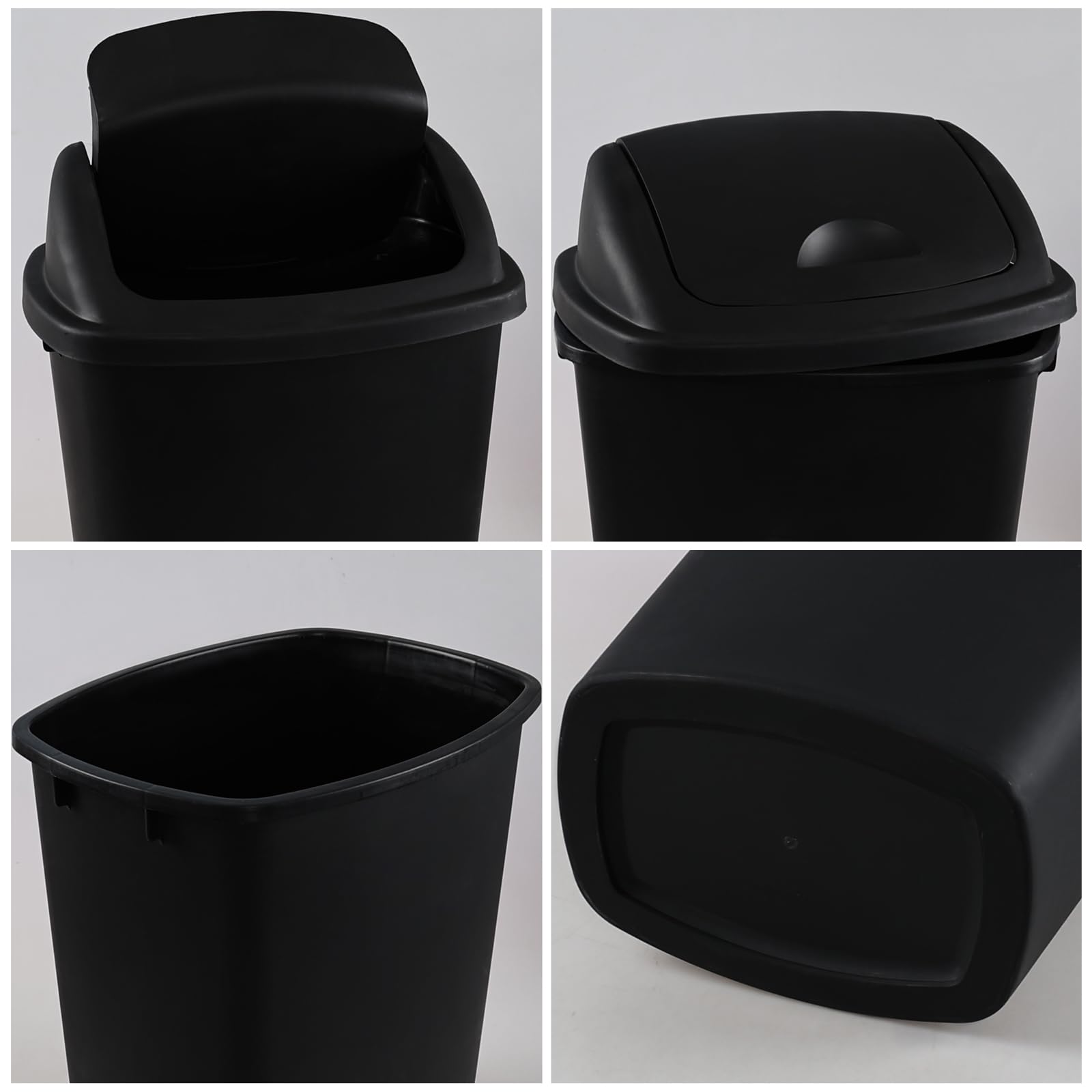 Asking 10 Gallon Kitchen Garbage Can with Swing Top, 4 Pack Plastic Kitchen Trash Bins with Swing Lid, Black