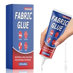 fabric glue, fabric glue permanent, fabric glue for clothing, 60ml permanent washable fabric clear glue for clothing patches tear mender for all fabrics clothes leather cotton flannel denim polyester