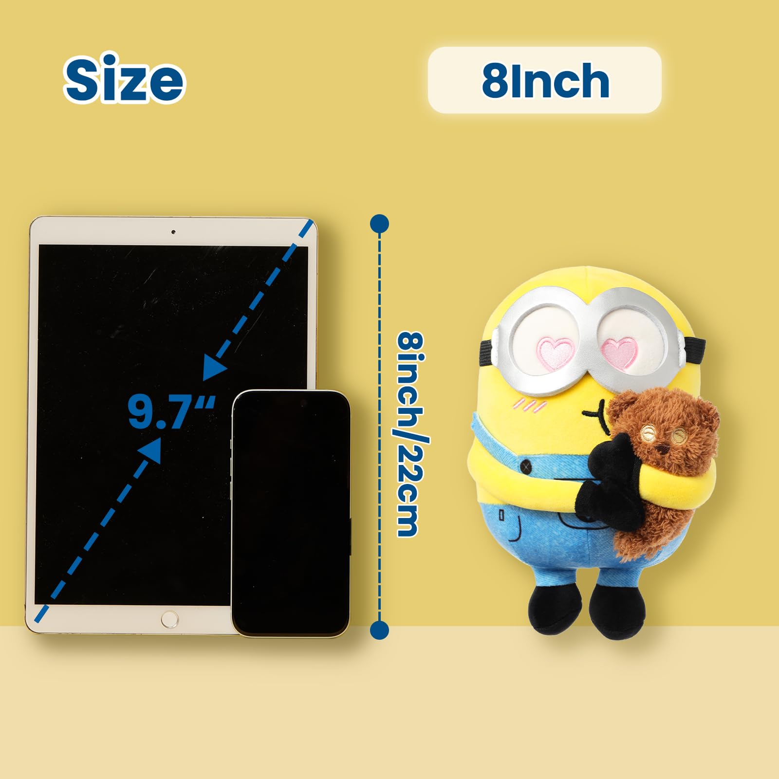 MINISO 7.9" Minions Stuffed Animals Plush Toys, Cute Sleeping Bedding Stuffed Animals Kawaii Plushies Pillow for Kids (Bob+Tim)