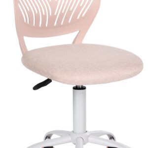 Desk Chair Small Armless, Comfy Home Office Chair with Fabric Seating Cushion and Plastic Low-Back, Adjustable Swivel Study Computer Task Chair for Student Children Kids with Rolling Wheels, Pink