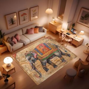 African tribal bohemian elephant rug, non-slip soft washable rug, home dining room living room bedroom rug, mandala floral elephant rug bathroom rug, room art decoration, exotic style 40x60inch