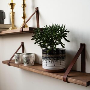 Hardwood Customizable Shelves ~ With Full Grain Leather Straps - Choose Your Stain (6x24 inches, Mahogany)