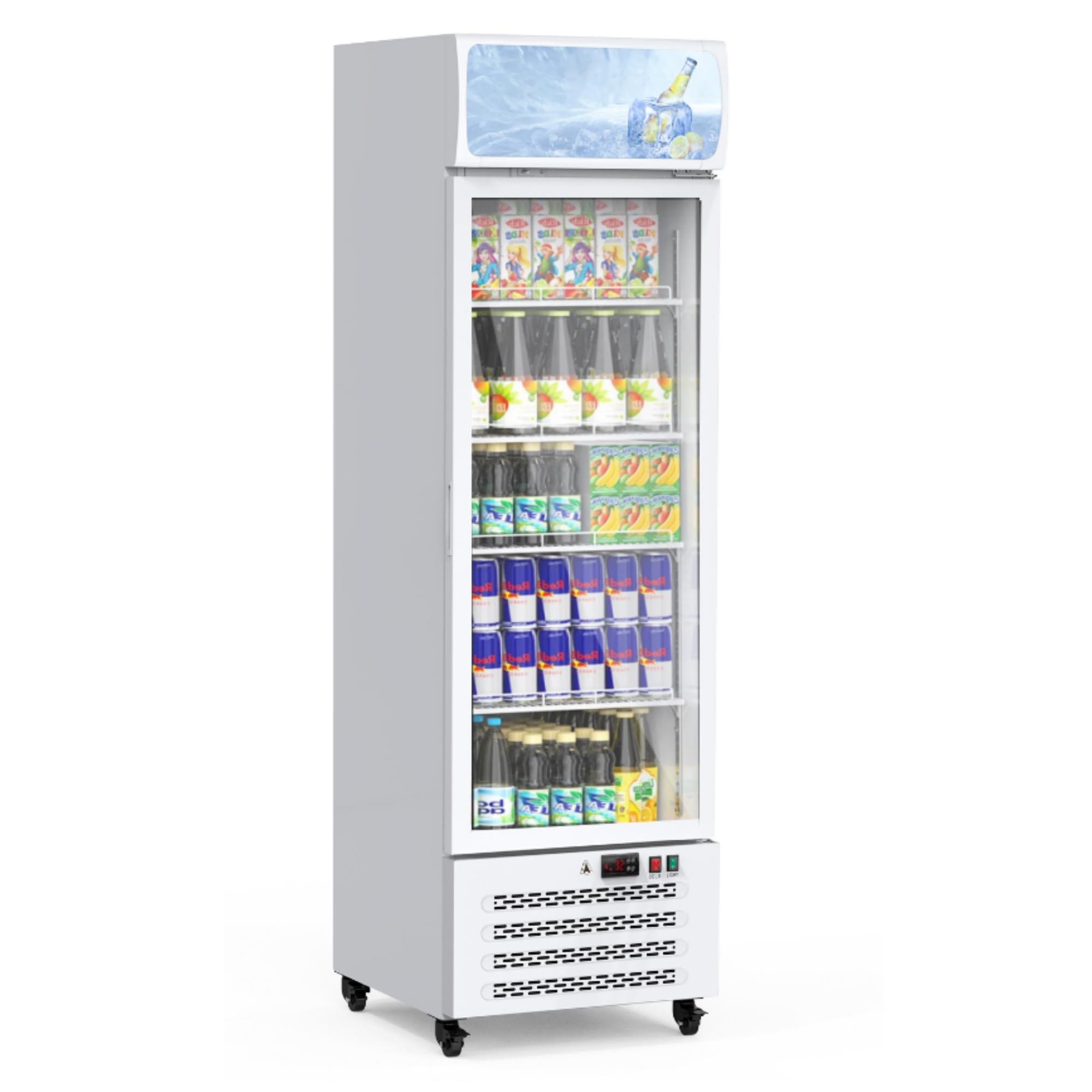 PullaFun 11.5 Cu.Ft. Commercial Display Fridge for Beverages, Display Refrigerator Drink Cooler Case Fridge With Led Light for Shop, Restaurant, Apartment, Adjustable Shelves, White