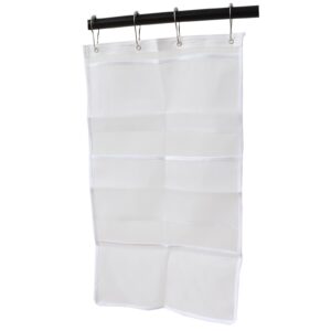 Yashoyi 2PCS White Six Pocket Storage Bags Toiletry Hanging Bags with 4 Gourd Hooks Quick Drying Mesh Shower Caddy Size 14x25in for Bathroom Shampoo Soap and Bath Ball Accessories