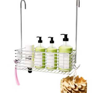 QIHS Shower Caddy Hanging Hanging Bathroom Door Organizer Shampoo Holder Shower Armpit Swivel Arm With 2 Storage Hooks, 304 Stainless Steel Rust Resistant