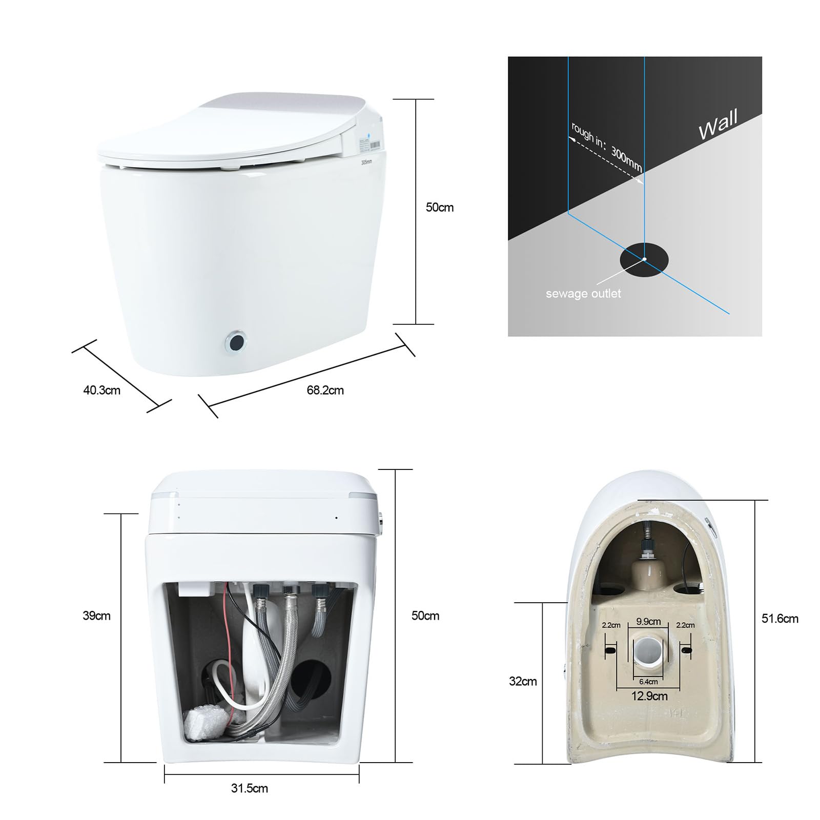 Heated Seat Smart Toilet, One Piece Tankless Automatic Flush Toilet with Foot Sensor, White Night Light, Knob Control, Power Outage Flush, Soft Close Lid, White