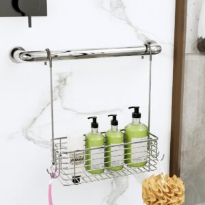 QIHS Shower Caddy Hanging Hanging Bathroom Door Organizer Shampoo Holder Shower Armpit Swivel Arm With 2 Storage Hooks, 304 Stainless Steel Rust Resistant