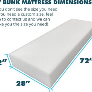 Foamma 12" x 28" x 72" High Density RV Bunk Mattress Replacement, Firm, Durable, Premium Comfort, USA Made, No Cover