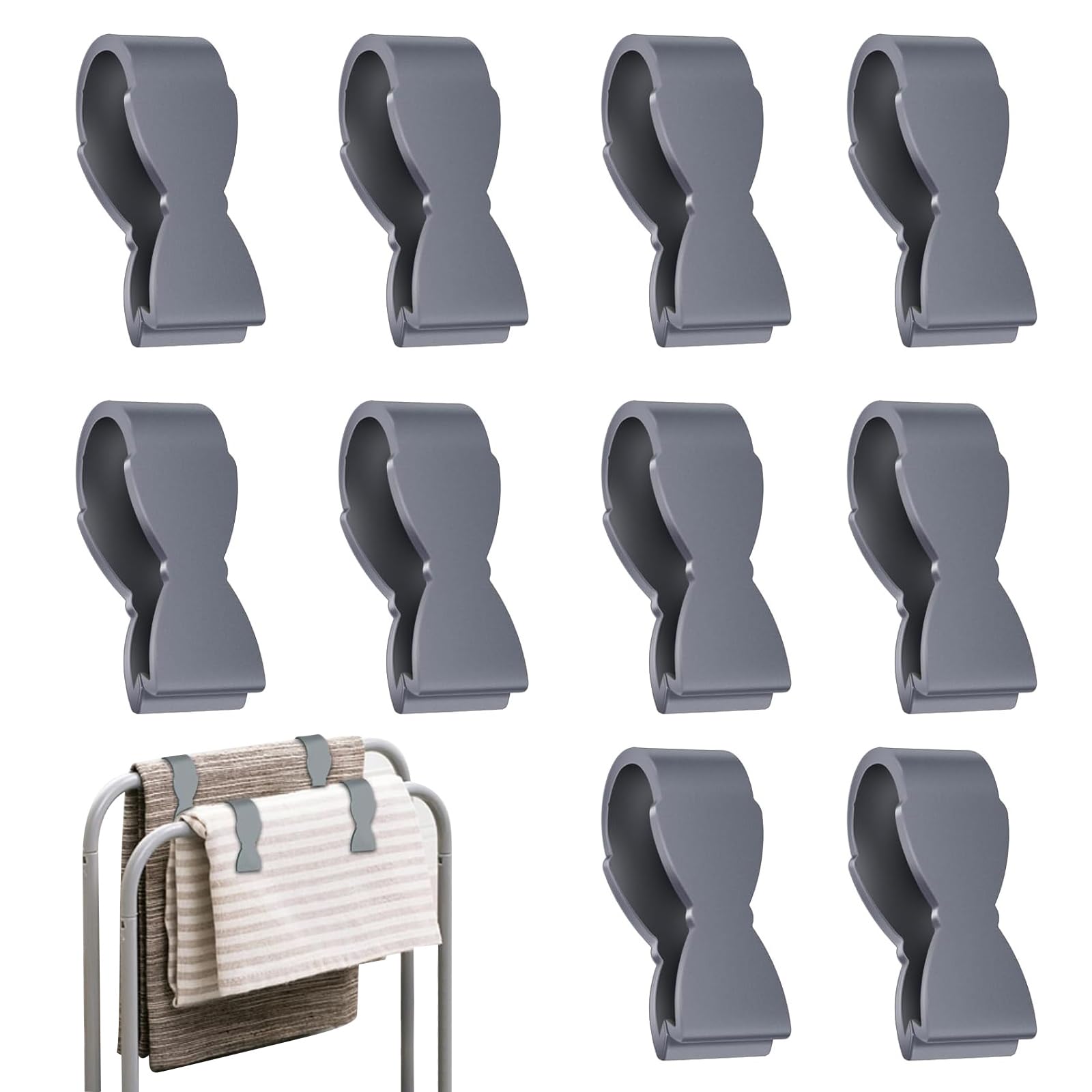 10Pcs Towel Clips for Kitchen, Towel Clips for Shower Towel Holder, Kitchen Clips for kitchen Towel Holder, Ideal for Towel Rack Stand, Hand Towel Holder, Oven, Bathroom Rack, Dishwasher, Stove (Grey)