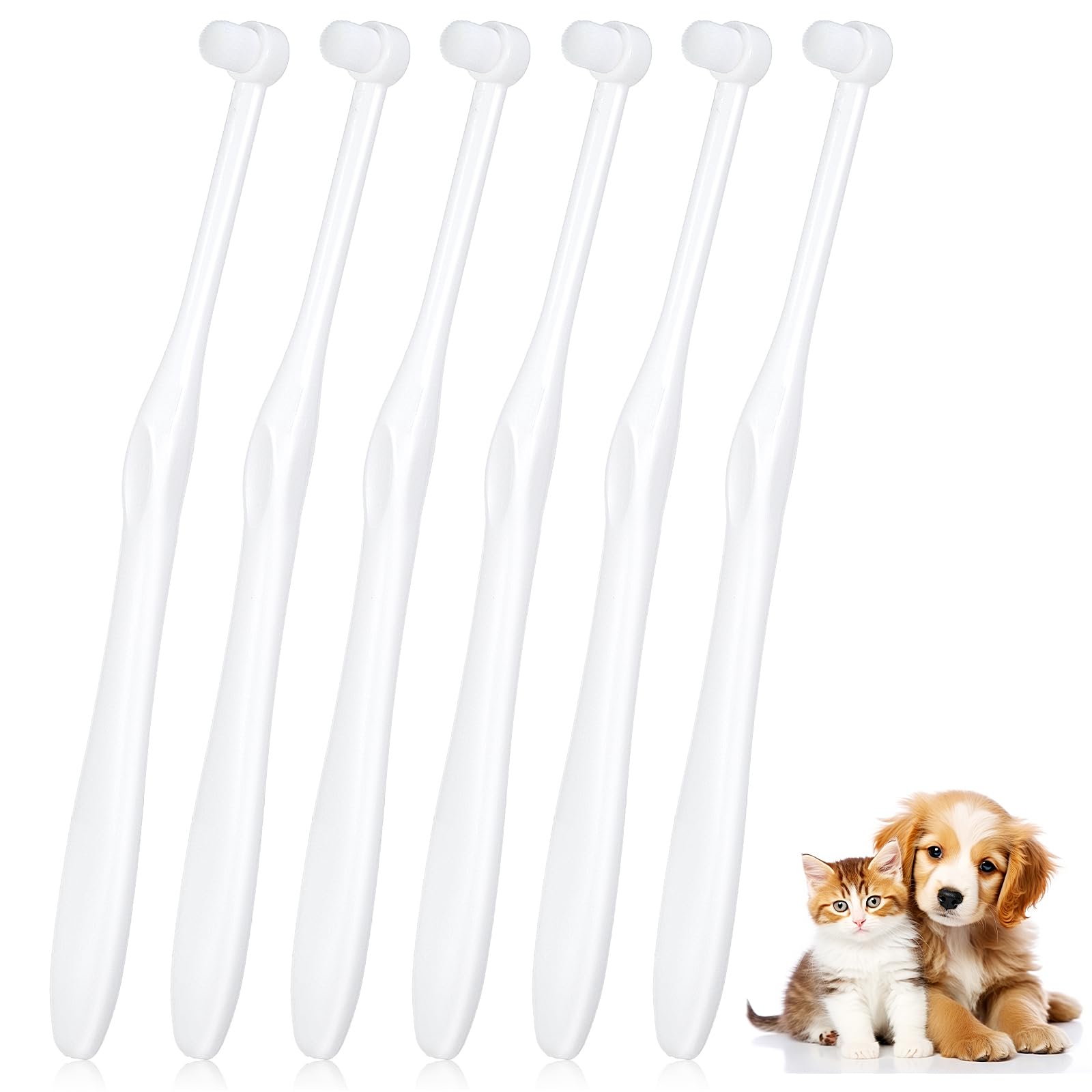 LLOUSSAK 6Pcs Puppy Toothbrush Kit, Soft Mini Head Kitten Toothbrush, Pet Teeth Cleaning Tooth Brush with Curved Handle, Dog Toothbrush Small Breed Deep Brushing Toothbrushes for Dogs Cat Dental Care