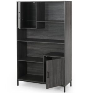 LUMIINOFAMI Book Case, 64.5'' Tall Bookshelf with 2 Storage Cabinets, 4 Tier Bookshelf with Storage, Cube Unit Bookcase with Doors Open Shelf Bookcase for Living Room Indoor Office(Dark Grey)