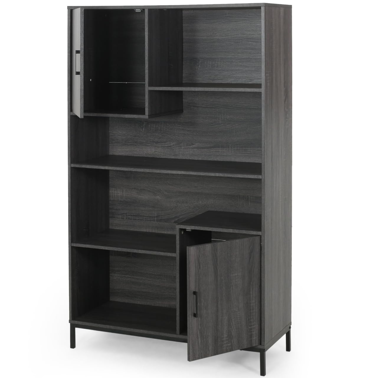 LUMIINOFAMI Book Case, 64.5'' Tall Bookshelf with 2 Storage Cabinets, 4 Tier Bookshelf with Storage, Cube Unit Bookcase with Doors Open Shelf Bookcase for Living Room Indoor Office(Dark Grey)